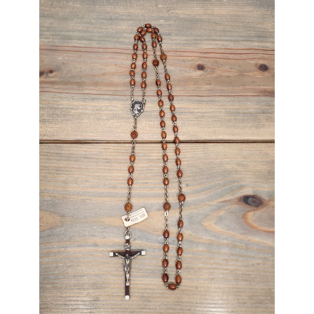 Vintage Catholic Real Cocoa Rosary Nickel Silver Crucifix France